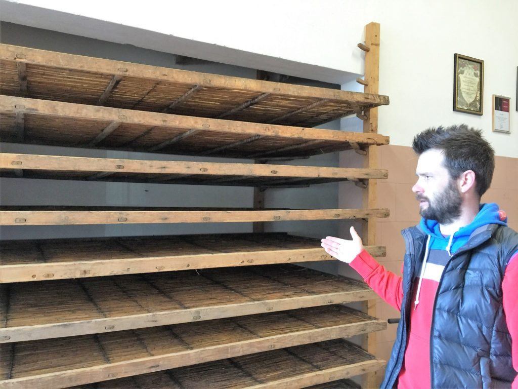Traditional bamboo shelves used to dry recioto grapes at Novaia