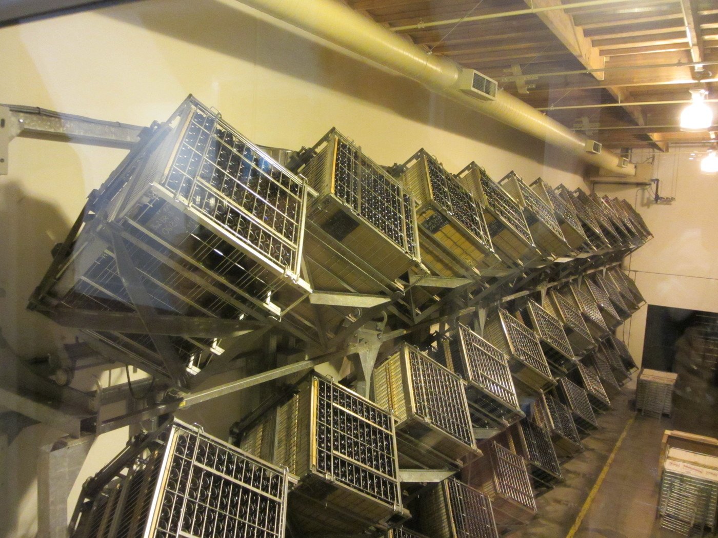 Mechanical riddling rack at Mumm, Napa